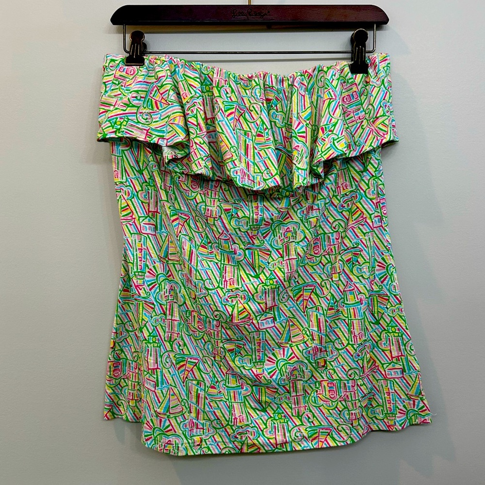 Lilly Pulitzer Wiley Tube Top Resort White Guiding Light Lighthouse Print Size L